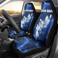 Blue Lightning Bowling Hoodie Car Seat Cover with Striking Ball and Pins Graphic and Custom Name Design - Wonder Print Shop
