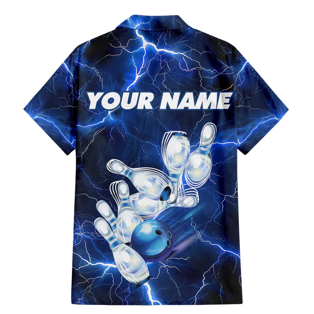 Blue Lightning Bowling Hoodie Family Matching Mermaid Dress and Hawaiian Shirt with Striking Ball and Pins Graphic and Custom Name Design - Wonder Print Shop