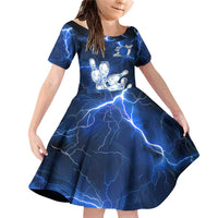 Blue Lightning Bowling Hoodie Family Matching Off Shoulder Short Dress and Hawaiian Shirt with Striking Ball and Pins Graphic and Custom Name Design - Wonder Print Shop