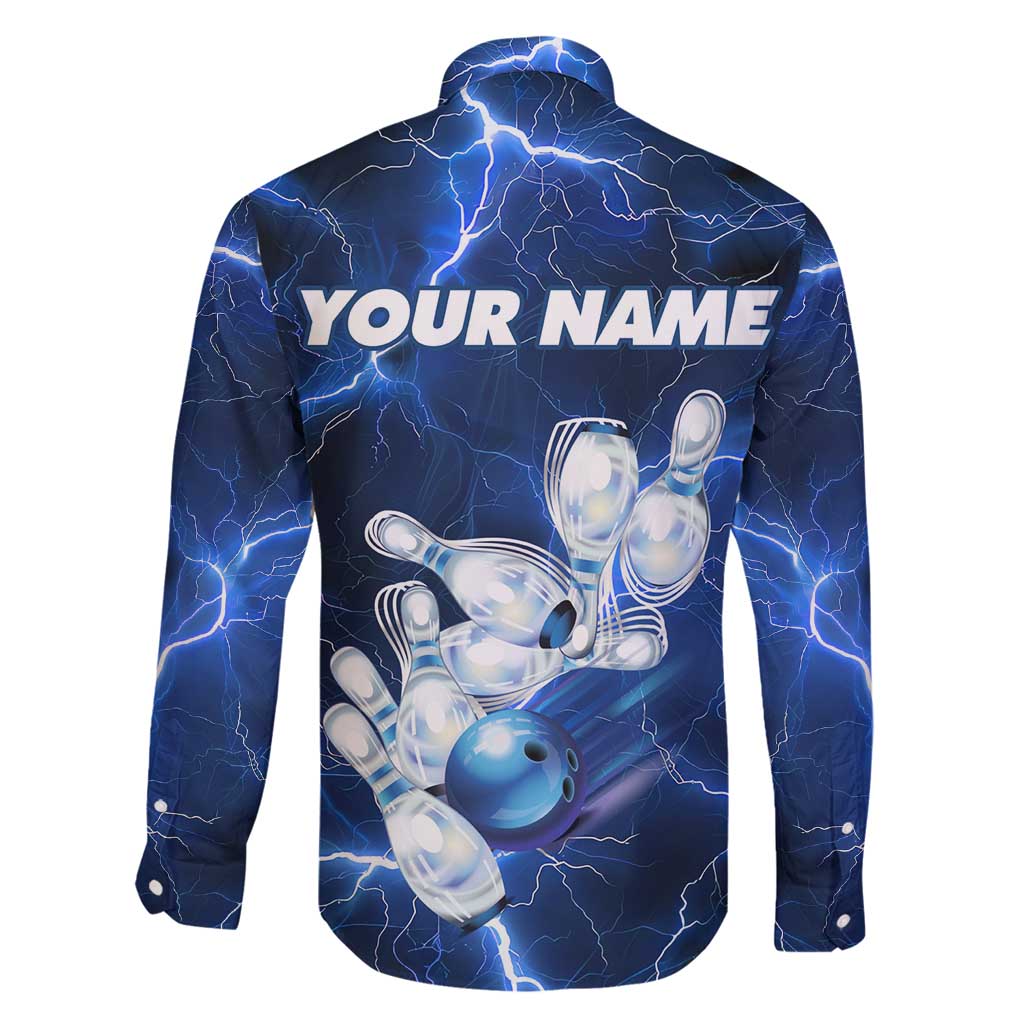 Blue Lightning Bowling Hoodie Family Matching Summer Maxi Dress and Hawaiian Shirt with Striking Ball and Pins Graphic and Custom Name Design - Wonder Print Shop