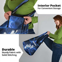 Blue Lightning Bowling Hoodie Grocery Bag with Striking Ball and Pins Graphic and Custom Name Design - Wonder Print Shop