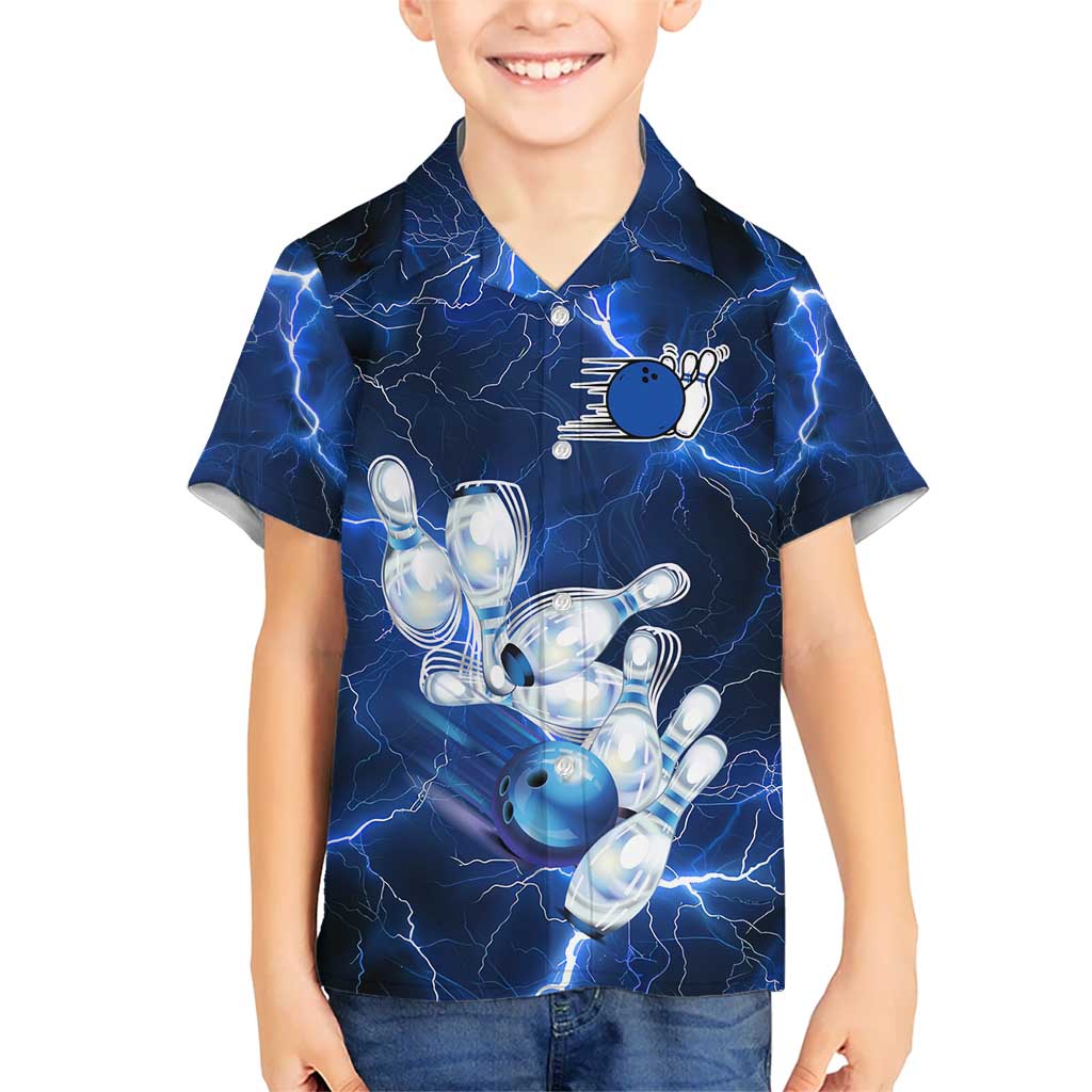 Blue Lightning Bowling Hoodie Hawaiian Shirt with Striking Ball and Pins Graphic and Custom Name Design - Wonder Print Shop