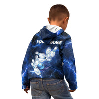 Blue Lightning Bowling Hoodie Kid Hoodie with Striking Ball and Pins Graphic and Custom Name Design - Wonder Print Shop