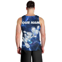 Blue Lightning Bowling Hoodie Men Tank Top with Striking Ball and Pins Graphic and Custom Name Design - Wonder Print Shop