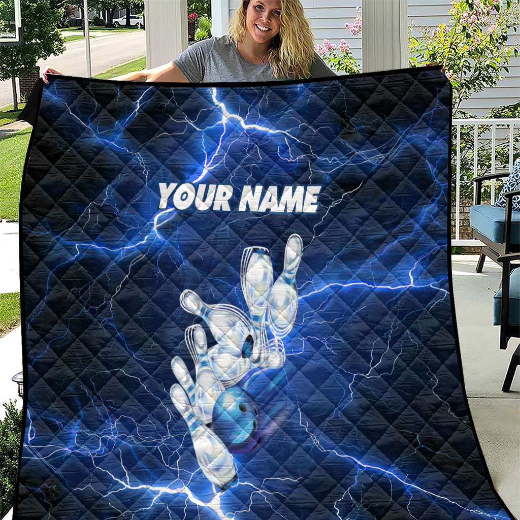 Blue Lightning Bowling Hoodie Quilt with Striking Ball and Pins Graphic and Custom Name Design - Wonder Print Shop