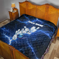 Blue Lightning Bowling Hoodie Quilt with Striking Ball and Pins Graphic and Custom Name Design - Wonder Print Shop