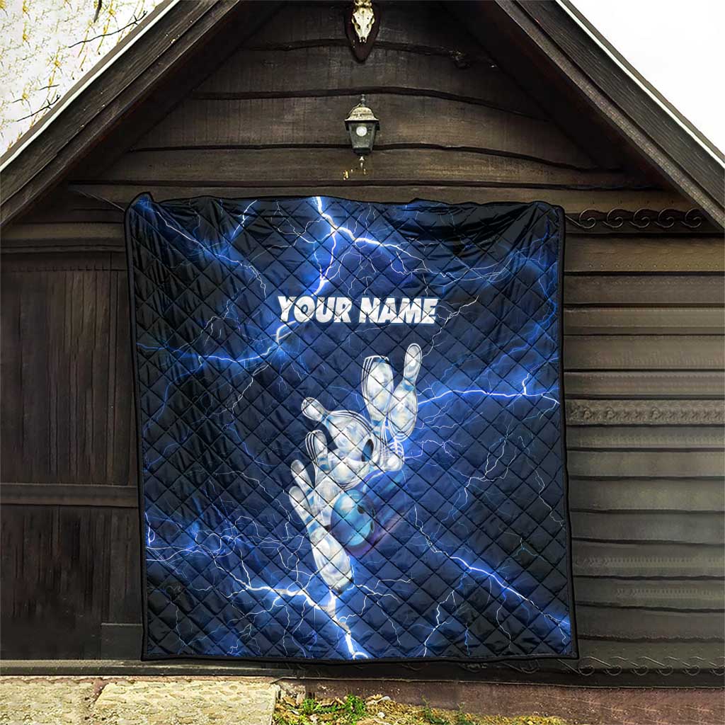 Blue Lightning Bowling Hoodie Quilt with Striking Ball and Pins Graphic and Custom Name Design - Wonder Print Shop