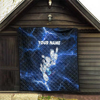 Blue Lightning Bowling Hoodie Quilt with Striking Ball and Pins Graphic and Custom Name Design - Wonder Print Shop
