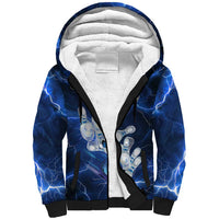 Blue Lightning Bowling Hoodie Sherpa Hoodie with Striking Ball and Pins Graphic and Custom Name Design - Wonder Print Shop