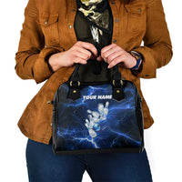 Blue Lightning Bowling Hoodie Shoulder Handbag with Striking Ball and Pins Graphic and Custom Name Design - Wonder Print Shop