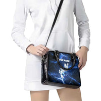Blue Lightning Bowling Hoodie Shoulder Handbag with Striking Ball and Pins Graphic and Custom Name Design - Wonder Print Shop