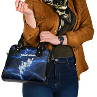 Blue Lightning Bowling Hoodie Shoulder Handbag with Striking Ball and Pins Graphic and Custom Name Design - Wonder Print Shop