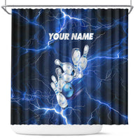 Blue Lightning Bowling Hoodie Shower Curtain with Striking Ball and Pins Graphic and Custom Name Design - Wonder Print Shop