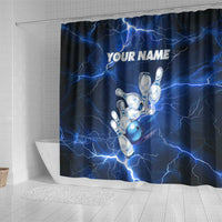 Blue Lightning Bowling Hoodie Shower Curtain with Striking Ball and Pins Graphic and Custom Name Design - Wonder Print Shop