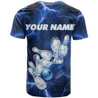 Blue Lightning Bowling Hoodie T Shirt with Striking Ball and Pins Graphic and Custom Name Design - Wonder Print Shop