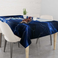 Blue Lightning Bowling Hoodie Tablecloth with Striking Ball and Pins Graphic and Custom Name Design - Wonder Print Shop