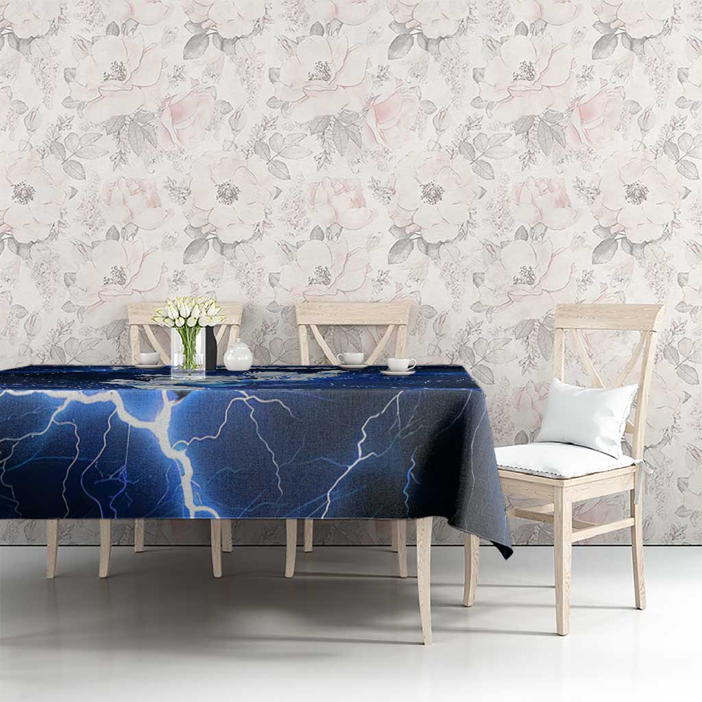 Blue Lightning Bowling Hoodie Tablecloth with Striking Ball and Pins Graphic and Custom Name Design - Wonder Print Shop