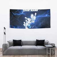 Blue Lightning Bowling Hoodie Tapestry with Striking Ball and Pins Graphic and Custom Name Design - Wonder Print Shop