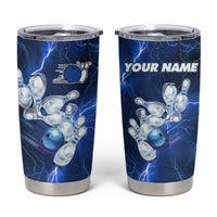 Blue Lightning Bowling Hoodie Tumbler Cup with Striking Ball and Pins Graphic and Custom Name Design - Wonder Print Shop