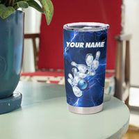 Blue Lightning Bowling Hoodie Tumbler Cup with Striking Ball and Pins Graphic and Custom Name Design - Wonder Print Shop