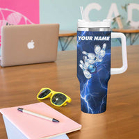 Blue Lightning Bowling Hoodie Tumbler With Handle with Striking Ball and Pins Graphic and Custom Name Design - Wonder Print Shop