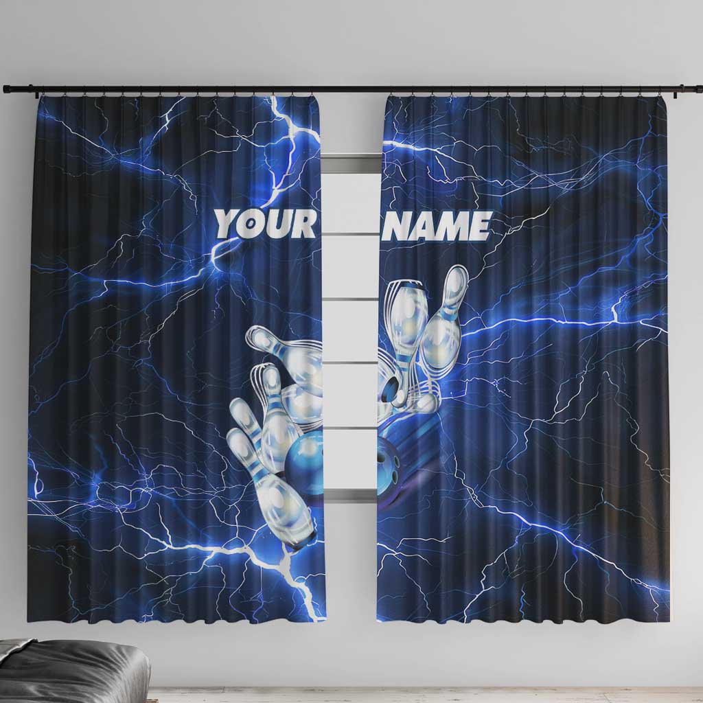 Blue Lightning Bowling Hoodie Window Curtain with Striking Ball and Pins Graphic and Custom Name Design - Wonder Print Shop