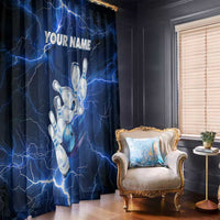 Blue Lightning Bowling Hoodie Window Curtain with Striking Ball and Pins Graphic and Custom Name Design - Wonder Print Shop