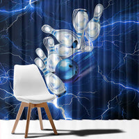 Blue Lightning Bowling Hoodie Window Curtain with Striking Ball and Pins Graphic and Custom Name Design - Wonder Print Shop