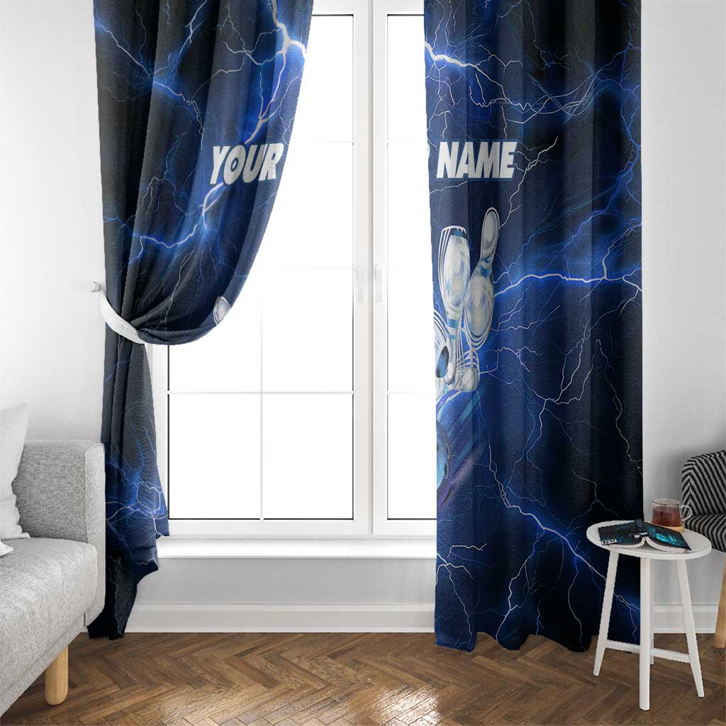 Blue Lightning Bowling Hoodie Window Curtain with Striking Ball and Pins Graphic and Custom Name Design - Wonder Print Shop