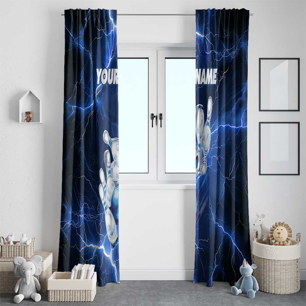 Blue Lightning Bowling Hoodie Window Curtain with Striking Ball and Pins Graphic and Custom Name Design - Wonder Print Shop