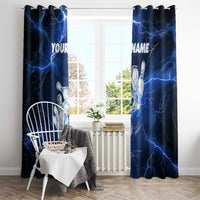 Blue Lightning Bowling Hoodie Window Curtain with Striking Ball and Pins Graphic and Custom Name Design - Wonder Print Shop