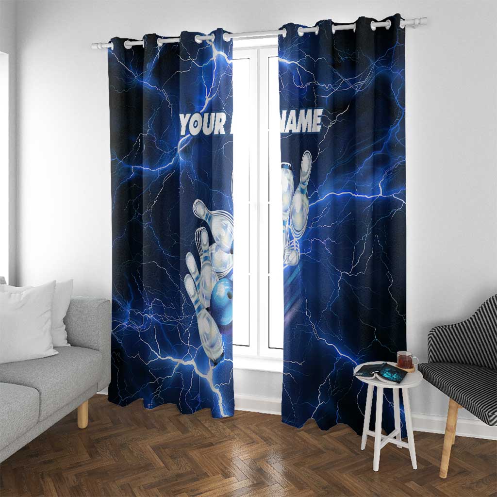 Blue Lightning Bowling Hoodie Window Curtain with Striking Ball and Pins Graphic and Custom Name Design - Wonder Print Shop