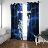 Blue Lightning Bowling Hoodie Window Curtain with Striking Ball and Pins Graphic and Custom Name Design - Wonder Print Shop