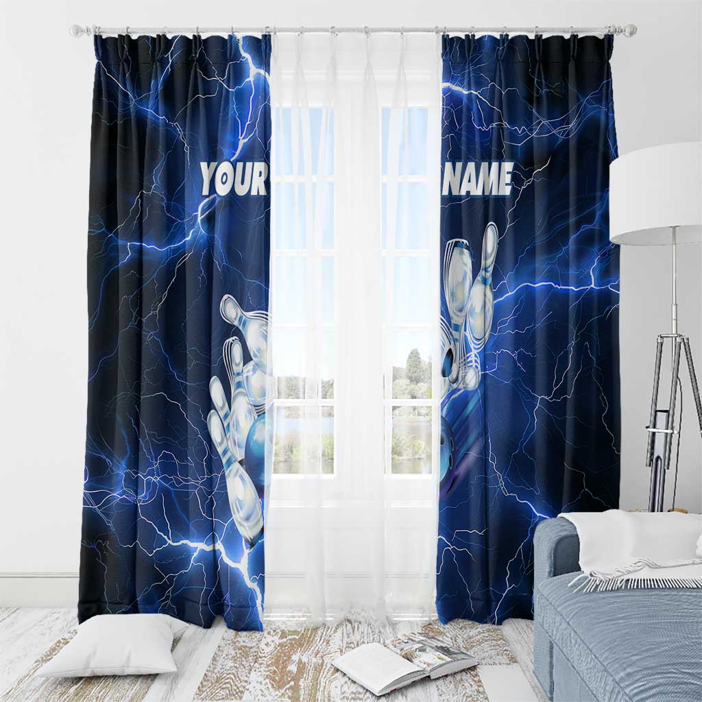Blue Lightning Bowling Hoodie Window Curtain with Striking Ball and Pins Graphic and Custom Name Design - Wonder Print Shop