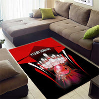 Red Bowling Strike Graphic Area Rug with Pins and Ball and Custom Name Design - Wonder Print Shop