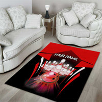 Red Bowling Strike Graphic Area Rug with Pins and Ball and Custom Name Design - Wonder Print Shop