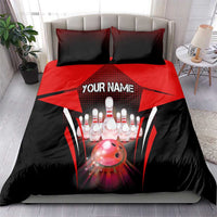 Red Bowling Strike Graphic Bedding Set with Pins and Ball and Custom Name Design - Wonder Print Shop