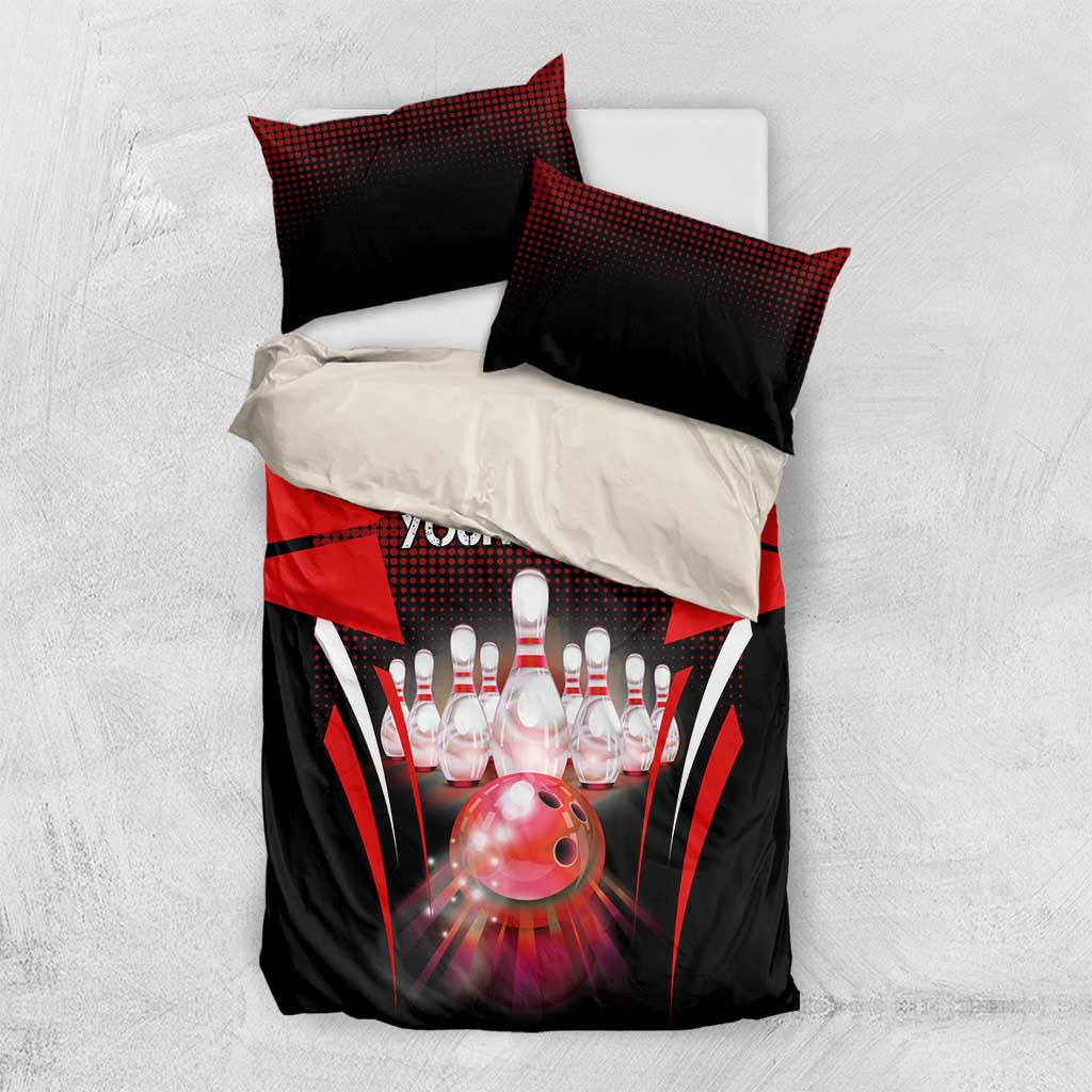 Red Bowling Strike Graphic Bedding Set with Pins and Ball and Custom Name Design - Wonder Print Shop
