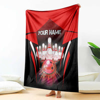 Red Bowling Strike Graphic Blanket with Pins and Ball and Custom Name Design - Wonder Print Shop