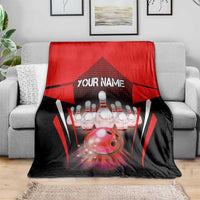 Red Bowling Strike Graphic Blanket with Pins and Ball and Custom Name Design - Wonder Print Shop