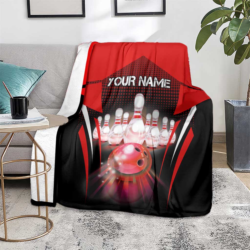 Red Bowling Strike Graphic Blanket with Pins and Ball and Custom Name Design - Wonder Print Shop