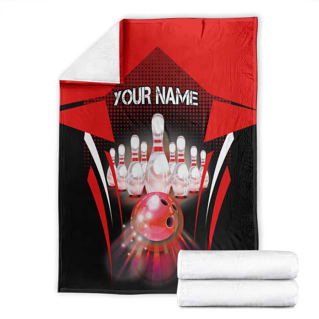 Red Bowling Strike Graphic Blanket with Pins and Ball and Custom Name Design - Wonder Print Shop
