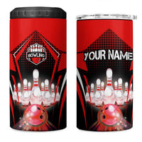 Red Bowling Strike Graphic 4 in 1 Can Cooler Tumbler with Pins and Ball and Custom Name Design - Wonder Print Shop