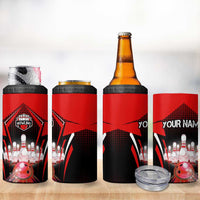 Red Bowling Strike Graphic 4 in 1 Can Cooler Tumbler with Pins and Ball and Custom Name Design - Wonder Print Shop