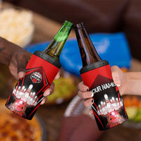Red Bowling Strike Graphic 4 in 1 Can Cooler Tumbler with Pins and Ball and Custom Name Design - Wonder Print Shop