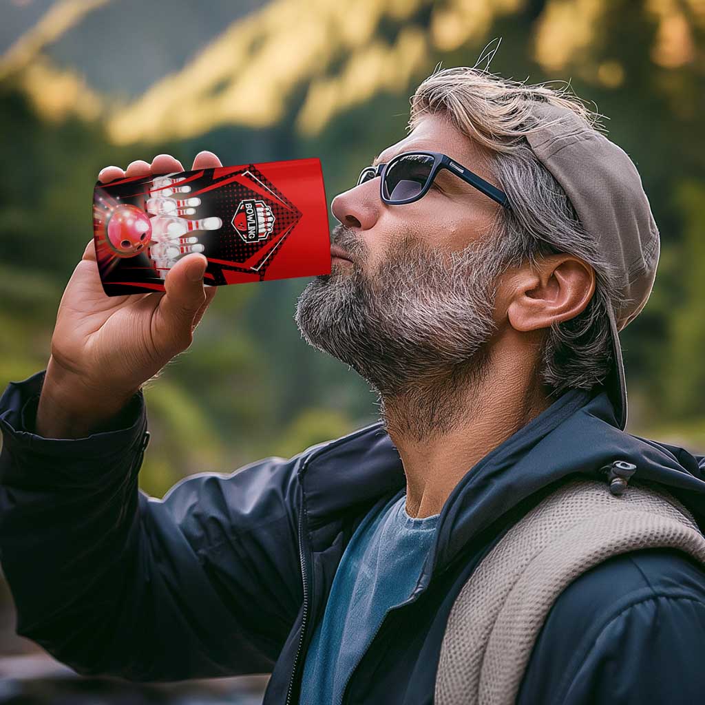 Red Bowling Strike Graphic 4 in 1 Can Cooler Tumbler with Pins and Ball and Custom Name Design - Wonder Print Shop