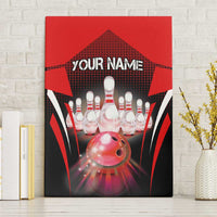 Red Bowling Strike Graphic Canvas Wall Art with Pins and Ball and Custom Name Design - Wonder Print Shop