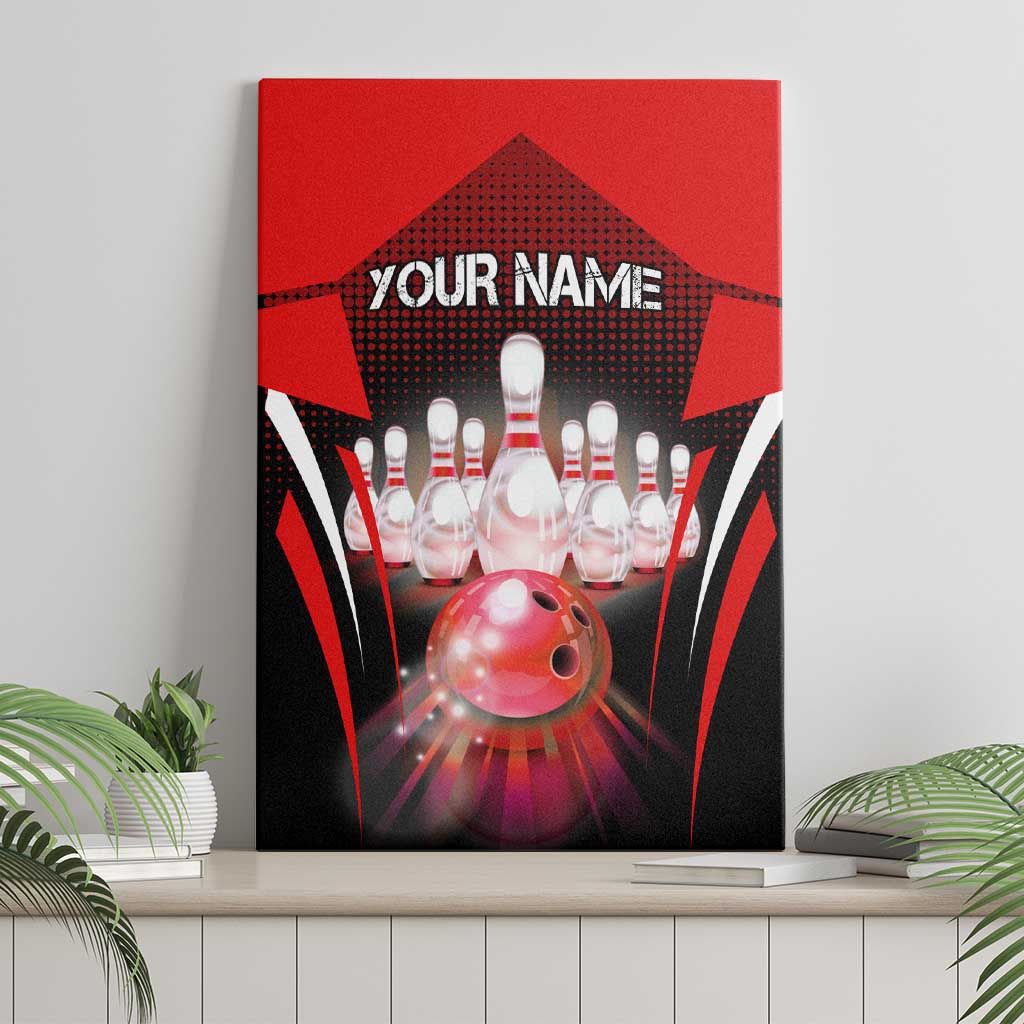 Red Bowling Strike Graphic Canvas Wall Art with Pins and Ball and Custom Name Design - Wonder Print Shop
