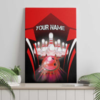 Red Bowling Strike Graphic Canvas Wall Art with Pins and Ball and Custom Name Design - Wonder Print Shop