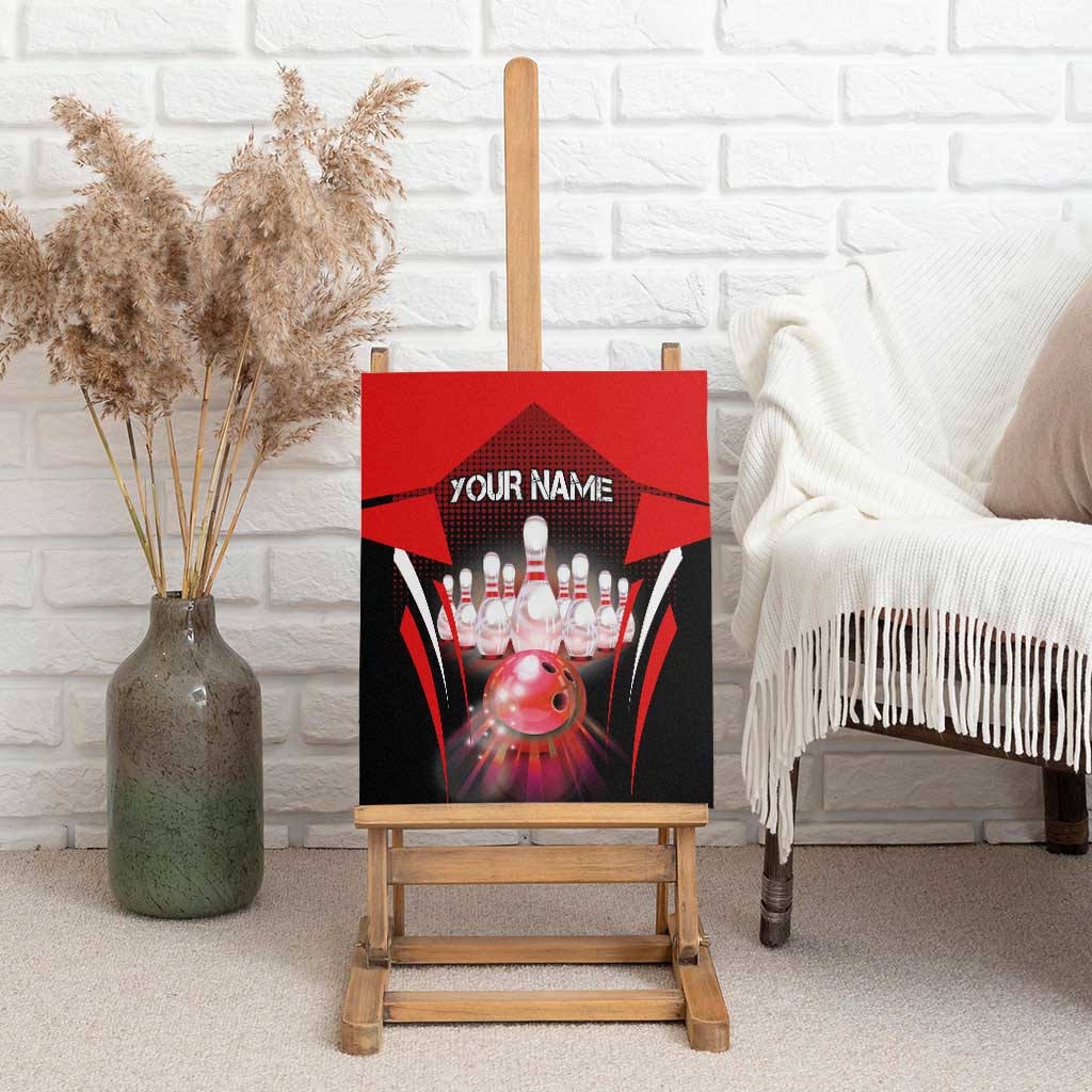 Red Bowling Strike Graphic Canvas Wall Art with Pins and Ball and Custom Name Design - Wonder Print Shop